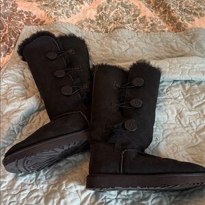 UGG Charcoal Winter Boots with Button Accents